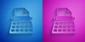 Paper cut Retro typewriter and paper sheet icon isolated on blue and purple background. Paper art style. Vector