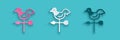 Paper cut Rooster weather vane icon isolated on blue background. Weathercock sign. Windvane rooster. Paper art style Royalty Free Stock Photo