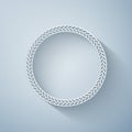 Paper cut Rope frame icon isolated on grey background. Frames from nautical rope. Round marine rope for decoration