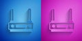 Paper cut Router and wi-fi signal icon isolated on blue and purple background. Wireless ethernet modem router. Computer