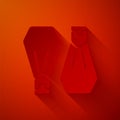 Paper cut Rubber flippers for swimming icon isolated on red background. Diving equipment. Extreme sport. Sport equipment Royalty Free Stock Photo