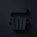 Paper cut Sauna bucket and ladle icon isolated on black background. Paper art style. Vector