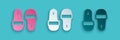 Paper cut Sauna slippers icon isolated on blue background. Paper art style. Vector