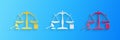 Paper cut Scales of justice, gavel and book icon isolated on blue background. Symbol of law and justice. Concept law Royalty Free Stock Photo