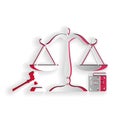 Paper cut Scales of justice, gavel and book icon isolated on white background. Symbol of law and justice. Concept law. Legal law Royalty Free Stock Photo