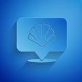 Paper cut Scallop sea shell icon isolated on blue background. Seashell sign. Paper art style. Vector Royalty Free Stock Photo