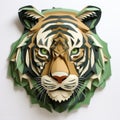 Khaki Tiger Geometric Paper Sculpture With Art Deco Influence