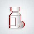 Paper cut Sedative pills icon isolated on grey background. Paper art style. Vector