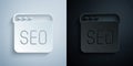 Paper cut SEO optimization icon isolated on grey and black background. Paper art style. Vector