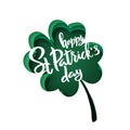 Paper cut shapes with silhouette of clover leaf and lettering Happy St.Patrick`s Day. Royalty Free Stock Photo