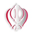 Paper cut Sikhism religion Khanda symbol icon isolated on white background. Khanda Sikh symbol. Paper art style. Vector