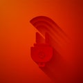 Paper cut Smart electric plug system icon isolated on red background. Internet of things concept with wireless Royalty Free Stock Photo