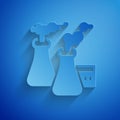 Paper cut Smoke from factory icon isolated on blue background. Environmental pollution problem, smoke pipes of factory Royalty Free Stock Photo