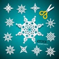 Paper Cut Snowflakes Set with Scissors Royalty Free Stock Photo