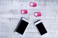 Paper Cut Social Media Icons with two Smartphones Content Royalty Free Stock Photo