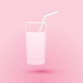 Paper cut Soft drink icon isolated on pink background. Paper art style. Vector Royalty Free Stock Photo