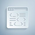Paper cut Software, web developer programming code icon isolated on grey background. Javascript computer script random Royalty Free Stock Photo