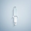 Paper cut Soldering iron icon isolated on grey background. Paper art style. Vector