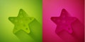 Paper cut Starfish icon isolated on green and pink background. Paper art style. Vector Royalty Free Stock Photo