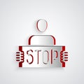 Paper cut Stop war icon isolated on grey background. Antiwar protest. World peace concept. Paper art style. Vector Royalty Free Stock Photo