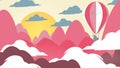 Paper-cut Style Applique Mountain Landscape with Hot Air Balloon Royalty Free Stock Photo