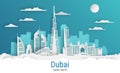 Paper cut style Dubai city, white color paper