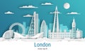 Paper cut style London city, white color paper Royalty Free Stock Photo