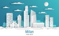 Paper cut style Milan city, white color paper Royalty Free Stock Photo