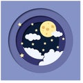 Paper cut style poster with night sky Royalty Free Stock Photo