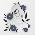 Paper cut style woman illustration decorated with grey flowers for International Women`s Day.