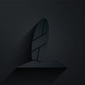 Paper cut Surfboard icon isolated on black background. Surfing board. Extreme sport. Sport equipment. Paper art style