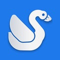 Paper cut Swan bird icon isolated on blue background. Animal symbol. Paper art style. Vector Royalty Free Stock Photo