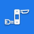 Paper cut Swiss army knife icon isolated on blue background. Multi-tool, multipurpose penknife. Multifunctional tool Royalty Free Stock Photo