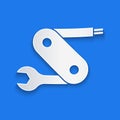 Paper cut Swiss army knife icon isolated on blue background. Multi-tool, multipurpose penknife. Multifunctional tool Royalty Free Stock Photo