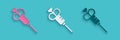 Paper cut Syringe icon isolated on blue background. Syringe for vaccine, vaccination, injection, flu shot. Medical equipment. Royalty Free Stock Photo