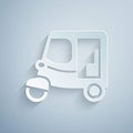 Paper cut Taxi tuk tuk icon isolated on grey background. Indian auto rickshaw concept. Delhi auto. Paper art style Royalty Free Stock Photo