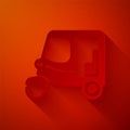 Paper cut Taxi tuk tuk icon isolated on red background. Indian auto rickshaw concept. Delhi auto. Paper art style Royalty Free Stock Photo