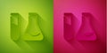 Paper cut Test tube and flask - chemical laboratory test icon isolated on green and pink background. Laboratory Royalty Free Stock Photo