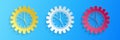 Paper cut Time Management icon isolated on blue background. Clock and gear sign. Productivity symbol. Paper art style Royalty Free Stock Photo