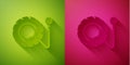 Paper cut Tire pressure gauge icon isolated on green and pink background. Checking tire pressure. Gauge, manometer. Car