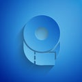 Paper cut Toilet paper roll icon isolated on blue background. Paper art style. Vector Illustration Royalty Free Stock Photo