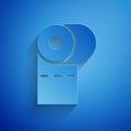 Paper cut Toilet paper roll icon isolated on blue background. Paper art style. Vector Illustration Royalty Free Stock Photo