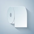 Paper cut Toilet paper roll icon isolated on grey background. Paper art style. Vector Illustration