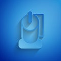 Paper cut Toilet paper roll icon isolated on blue background. Paper art style. Vector Royalty Free Stock Photo