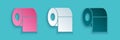 Paper cut Toilet paper roll icon isolated on blue background. Paper art style. Vector Royalty Free Stock Photo