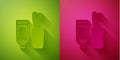 Paper cut Toothbrush and tube of toothpaste icon isolated on green and pink background. Disposable bathroom supplies Royalty Free Stock Photo