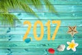 Paper cut 2017, tropical vacation background with palm tree Royalty Free Stock Photo