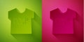 Paper cut USSR t-shirt icon isolated on green and pink background. Paper art style. Vector