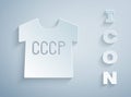 Paper cut USSR t-shirt icon isolated on grey background. Paper art style. Vector