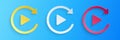 Paper cut Video play button like simple replay icon isolated on blue background. Paper art style. Vector